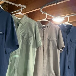 Huk Men's Short Sleeve Fishing Shirt - Green and Gray and 2 different blues